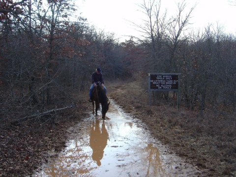 Spider's first ride on our Peruvian gelding, Rocky, at Sportsmans Riding Trails